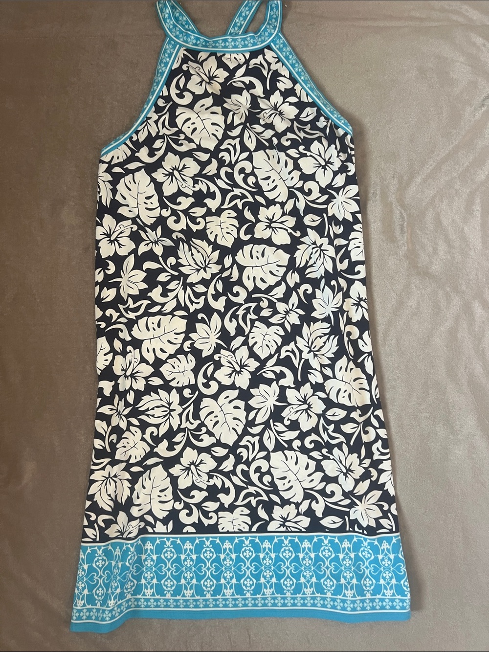 Women’sFloral Halter Dress with Turquoise Trim